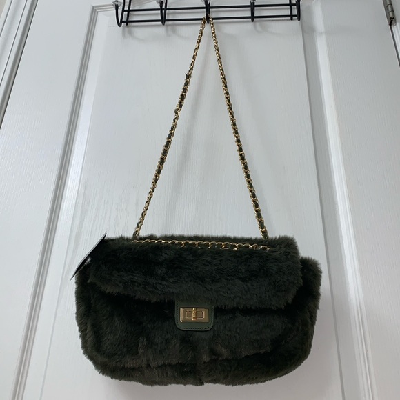 House of Harlow 1960 Deep Green Fur Flap Bag - Picture 6 of 16